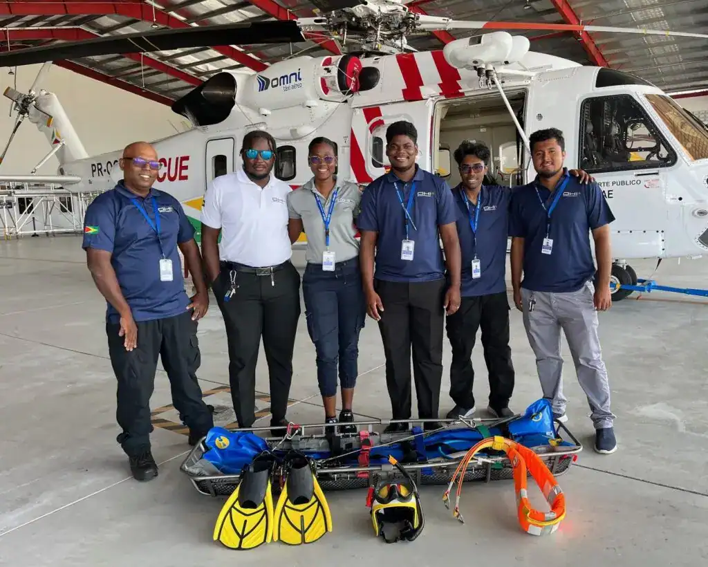 helicopter crew in front of helicopter